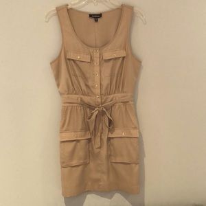 Bebe Safari dress! Tan color with gold color metal snaps. Size XS